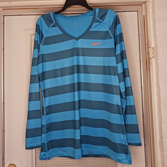 2 for $10 - Nike Pro Blue/Gray Stripe Long Sleeve Top Size XL - Picture 1 of 3